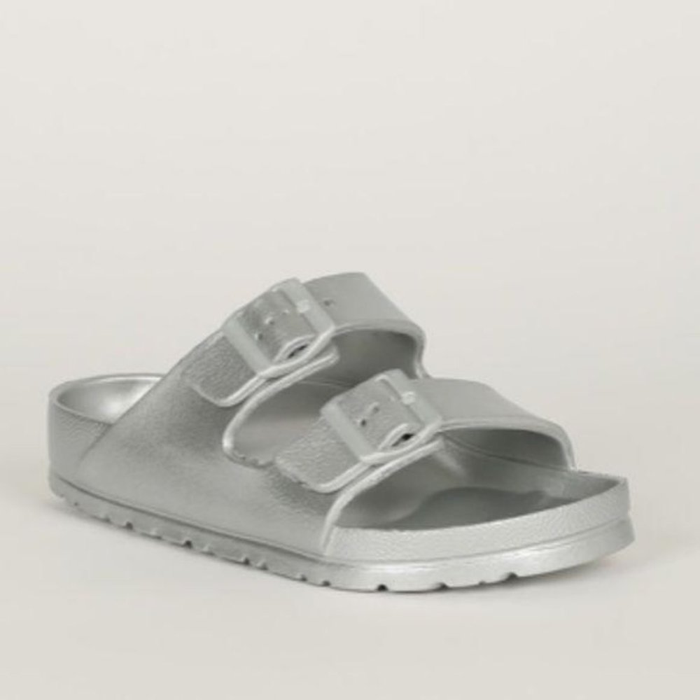 Foam Style Double Buckle Sandals – Metallic Silver - Picture 3 of 5